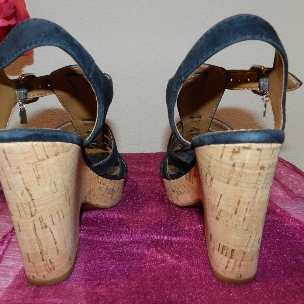 Coach Kennedy Platform Wedge Suede Sandals Size 6 Midnight Navy - Picture 5 of 11